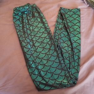 Adult Mermaid Leggings Small Green Scales